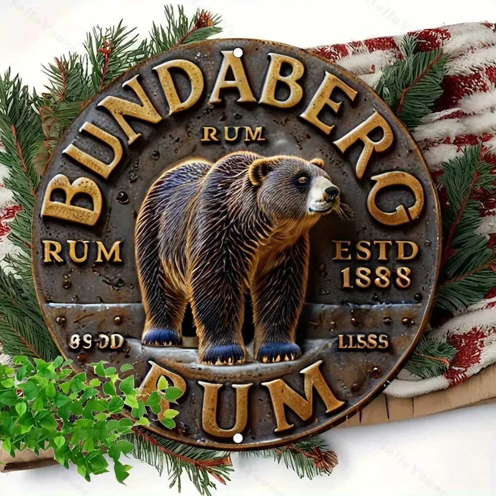 لافتة حائط عتيقة من Bundaberg Rum - لوحة معدنية مستديرة ثنائية الأبعاد مع تخفيف تقليد |   مثالية لديكور المنزل والحديقة