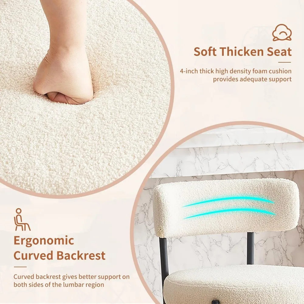 24인치 바 스툴 3개 세트, 곡선형 등받이와 검정색 금속 프레임이 있는 현대적인 부클레 카운터 높이 바 스툴