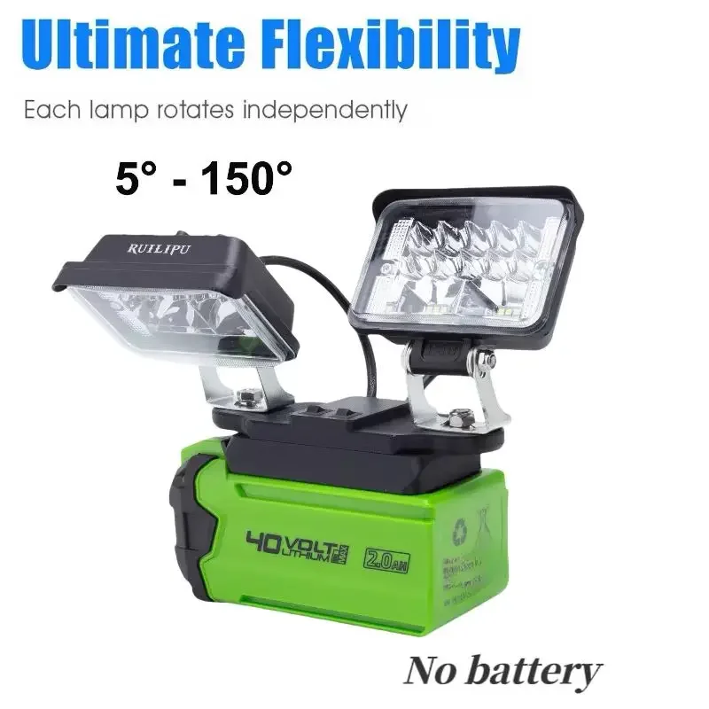 

Wireless Portable 56W LED Work Light Flashlight for Greeneorks 40v Lithium Battery Power Supply Lamp Light (No Battery)