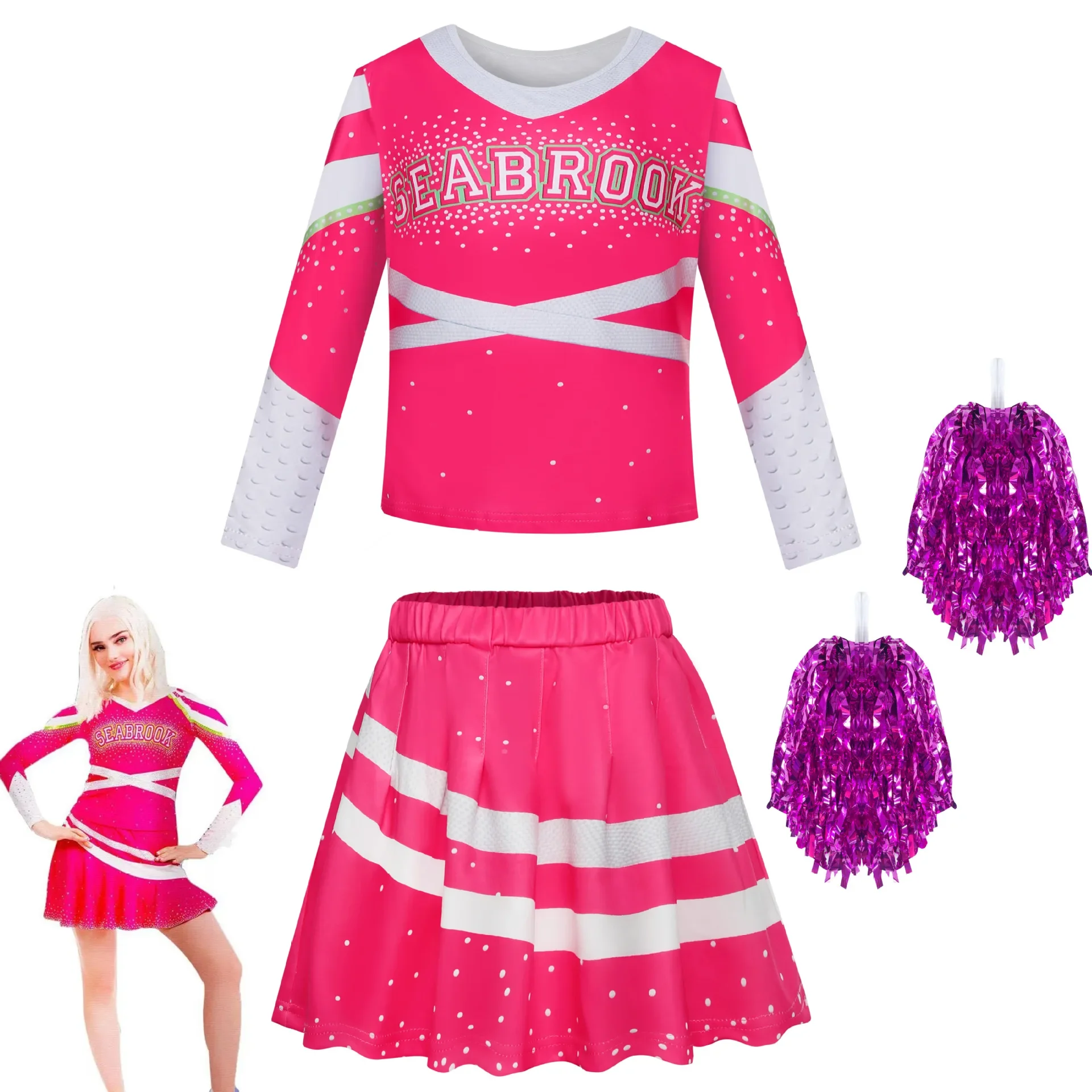 2022 Halloween Cheerleader Costume Cosplay Girls Addison Outfit Fancy Dress Zombie Cheer Camp  Costumes Clothes for Kids