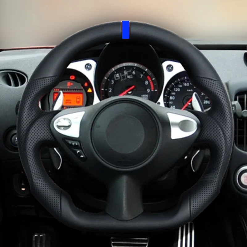 Premium Full Leather Steering Wheel Direct Fit Replacement for Nissan 370Z Z34 Fairlady Z 2009-2020 OE Style Interior Parts