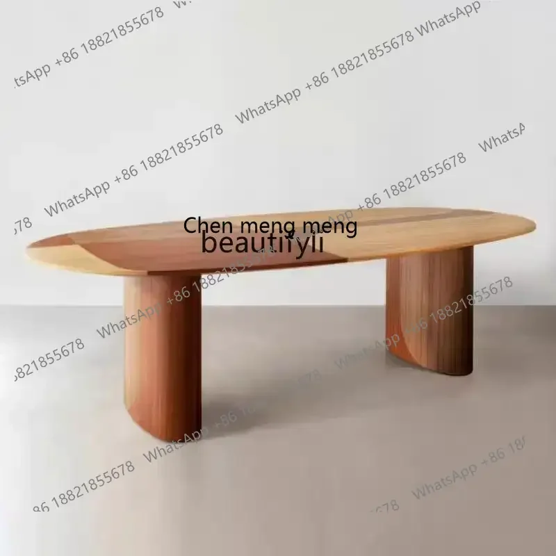 Medieval solid wood dining table oval rectangular light luxury designer creative living room dining table5556