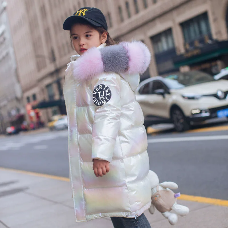 ZOETOPKID Winter Padded Jackets Girls Thick Warm Parka Kids Waterproof Shiny Hooded Coats Children Clothes Teenage Outerwear