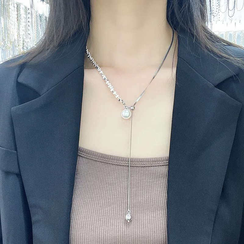 Same Unique Silver Pearl Necklaces Can Adjusted  Women High-level Personalized Luxury Fashion Jewelry