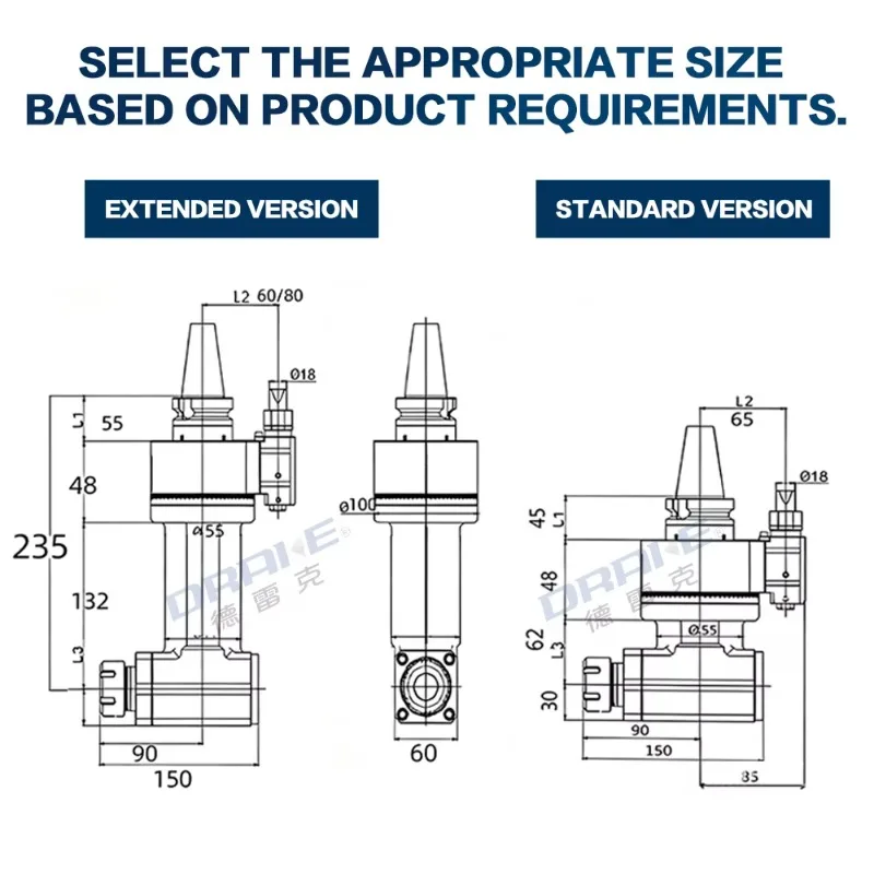 DRAKE 45 Degree ER16 ER25 ER32 HSK SK CAT BT NT KM CNC Milling Angle Head Universal Heavy Duty Tool Holder Angle Head for Cnc