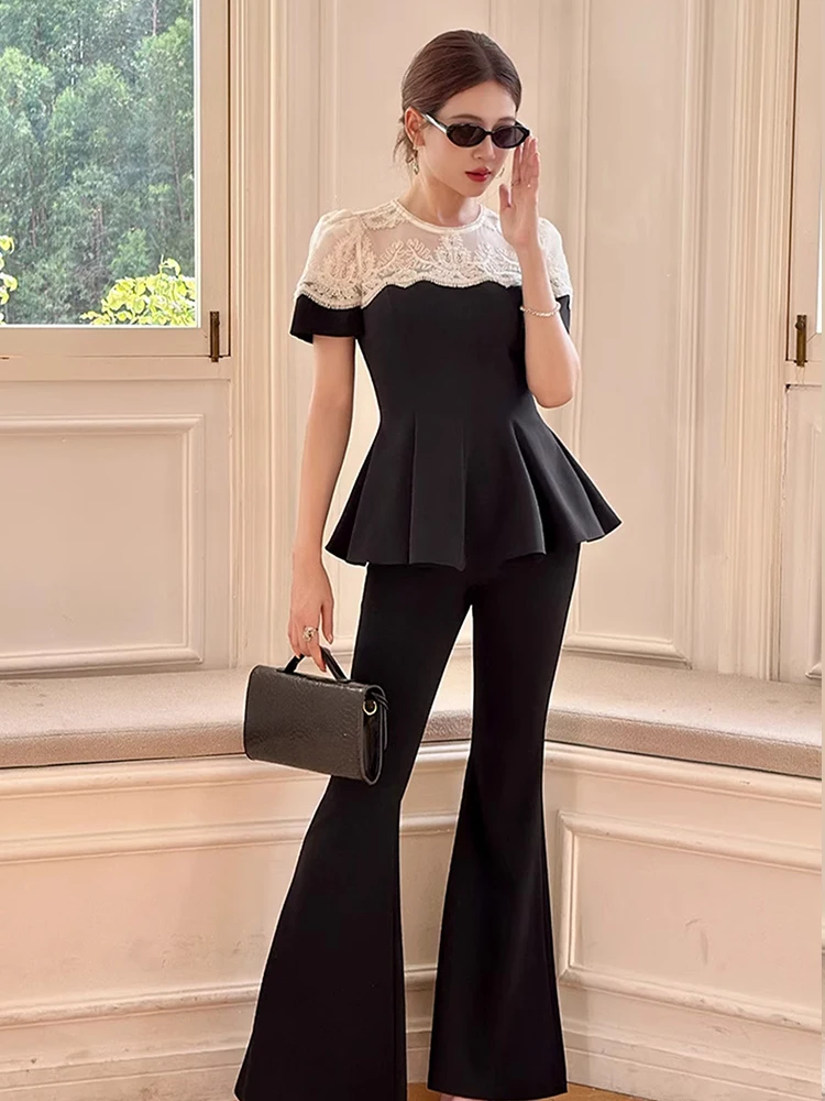 

Women's Clothing Elegant Fshion Party T-Shirt Female French Exquisite White Sheer Mesh Tops Black Ruffle Blouse High Street Date