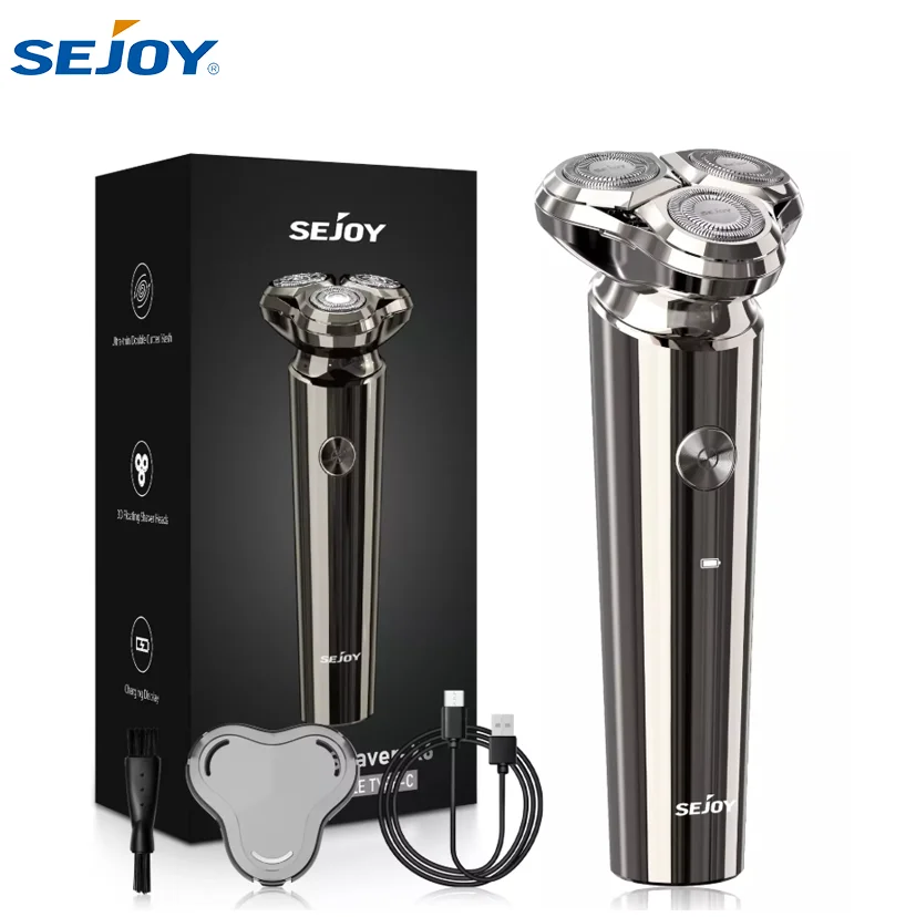 

Sejoy Мужская электробритва, бритва, триммер для бороды, 3D роторный станок для бритья, анти-зажимной IPX7, водонепроницаемый перезаряжаемый инструмент для ухода за волосами