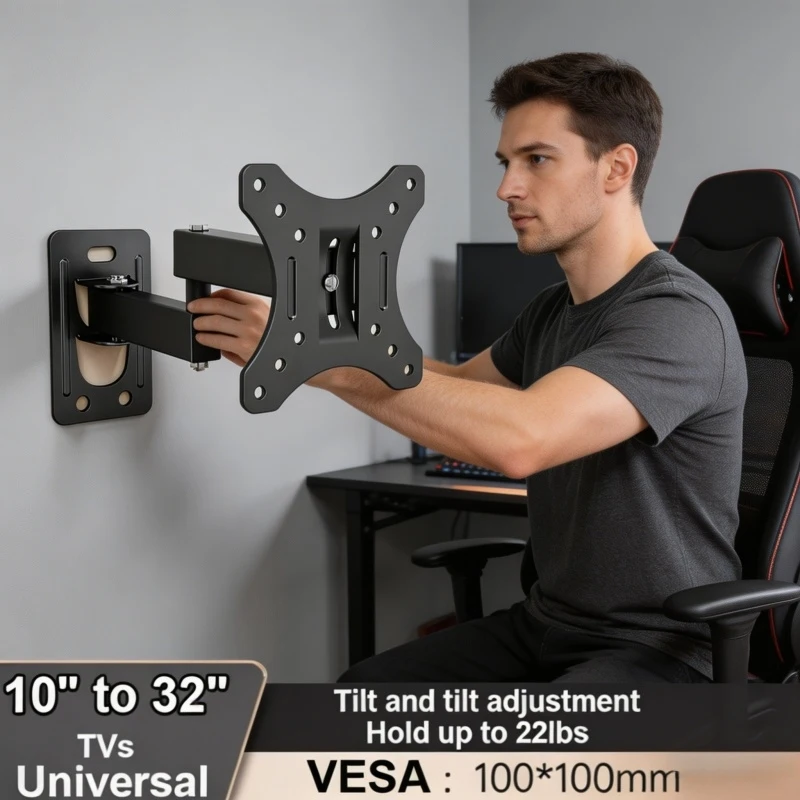 Soporte de Pared para TV, Ajustable, para Uso en Casa u Oficina, Compatible con Televisores LED LCD de 10 a 32 Pulgadas, 10 kg, VESA 100x100