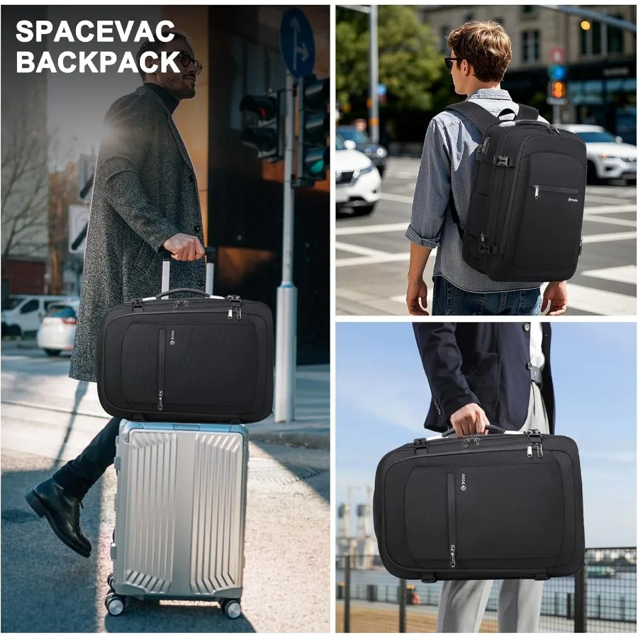 حقيبة ظهر مفرغة للسفر سعة 60 لترًا مع قفل مضخة TSA وجيب مضاد للسرقة مقاس 17 بوصة وحقيبة كمبيوتر محمول تحمل على الأمتعة #4