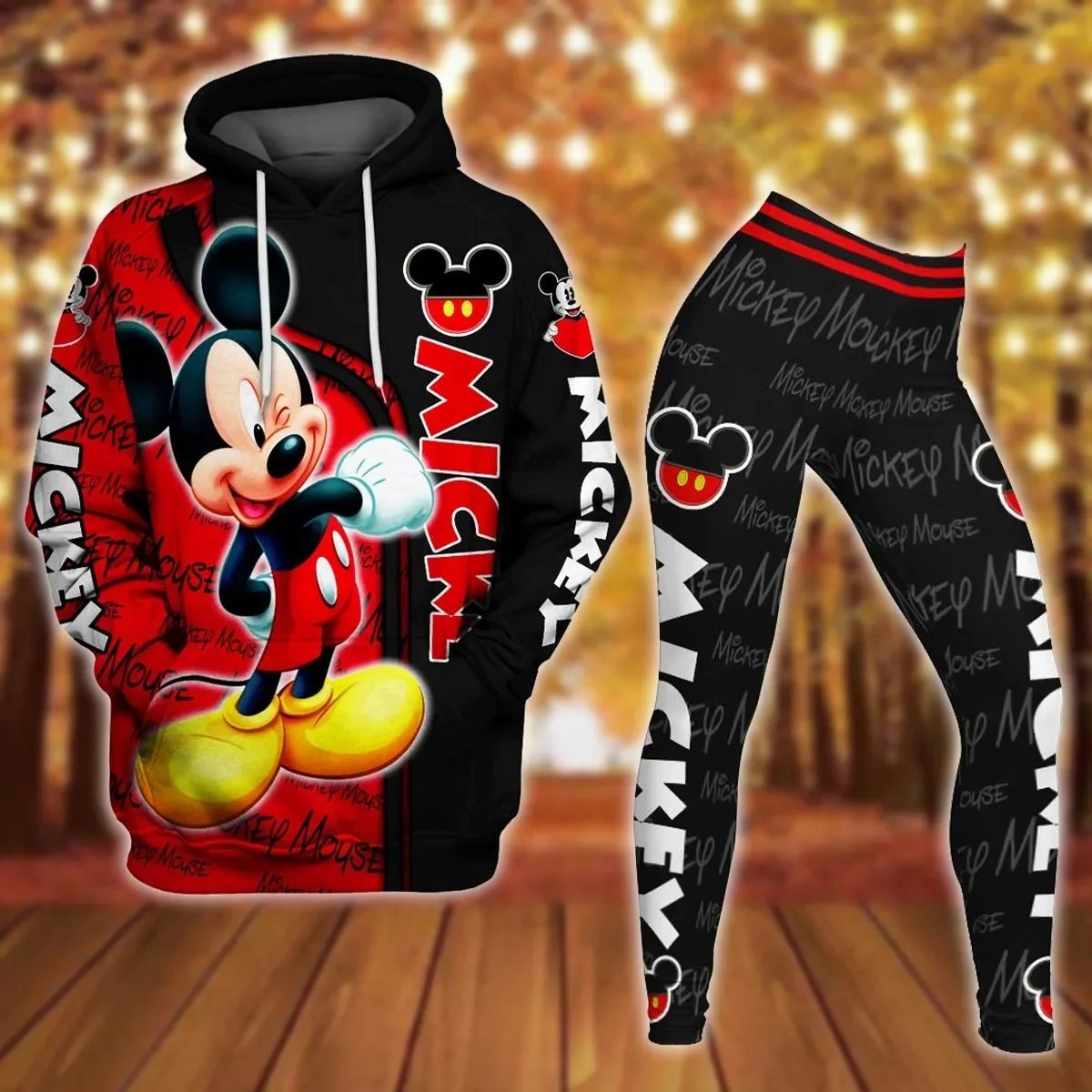 Disney Mickey Mouse Minnie 3D Women's Hoodie and Leggings Suit Minnie Yoga Pants Sweatpants Fashion Sports Suit