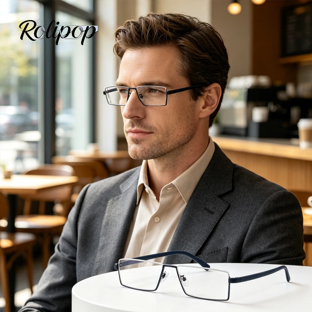 Rolipp Men Business Half Rim Presbyopia Glasses Metal Frame Matte TR90 Soft Temple Lightweight Eyewear Daily Work