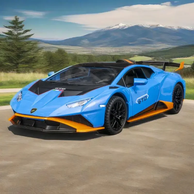 1:24 Lamborghini Huracan STO Alloy Sports Car Model Diecast Sound Light Lifting Tail Toy Car Collection Kids Birthday Gift