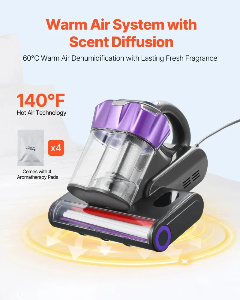 

【Premium】SucceBuy Mattress Vacuum Cleaner w/ 18Kpa Powerful Suction Dual Dust Bin HEPA Filter & Heating Handheld for Bed Sofa