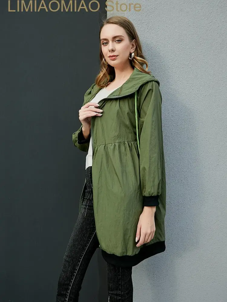 New Trench Coat for Women Spring Autumn Oversized Women's Windbreak Solid Loose Hooded Coat Women's Clothing Jackets Tops