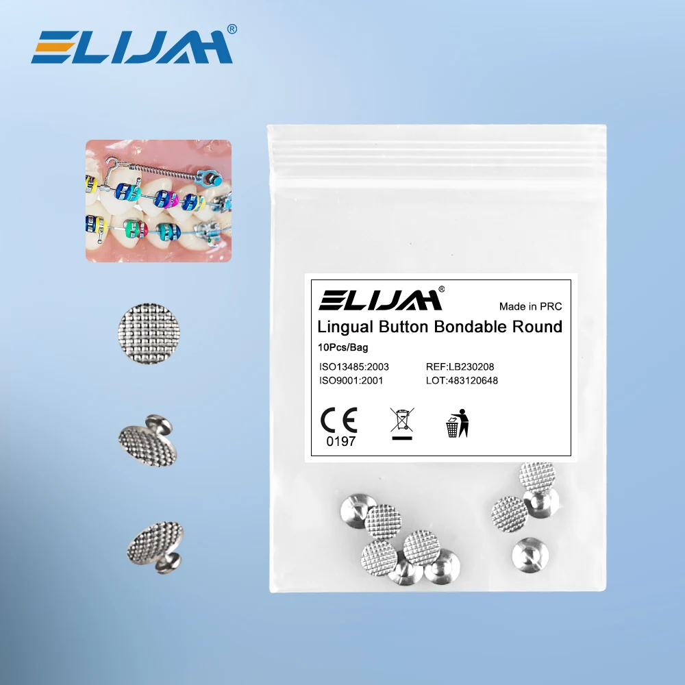 Elijah 10 pçs dental ortodôntico botão lingual bondable base de malha de metal ligação língua fivela lateral chaves ferramentas dentárias