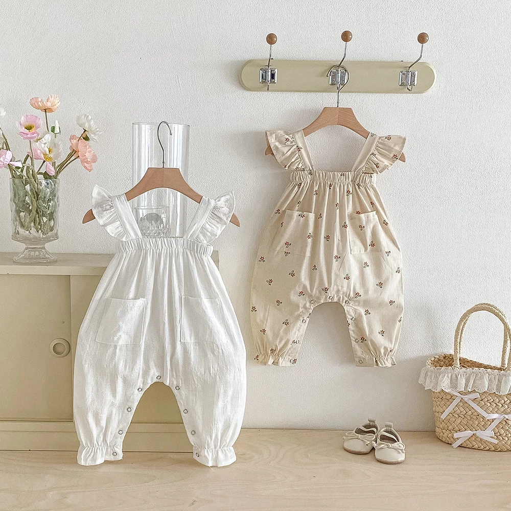 Baby Girls Jumpsuit Spring Summer Ruffles Lace Floral Bodysuit for Toddler Clothing Kids Overalls Baby Rompers for 6 Month -4t