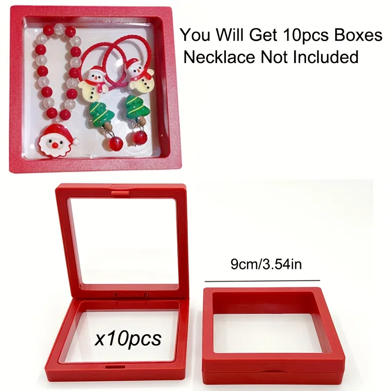 

10Pcs Red PE Film Suspension Jewelry Boxes Clear Plastic Display Cases Gift Packaging Storage Boxes For Necklaces Rings Earring