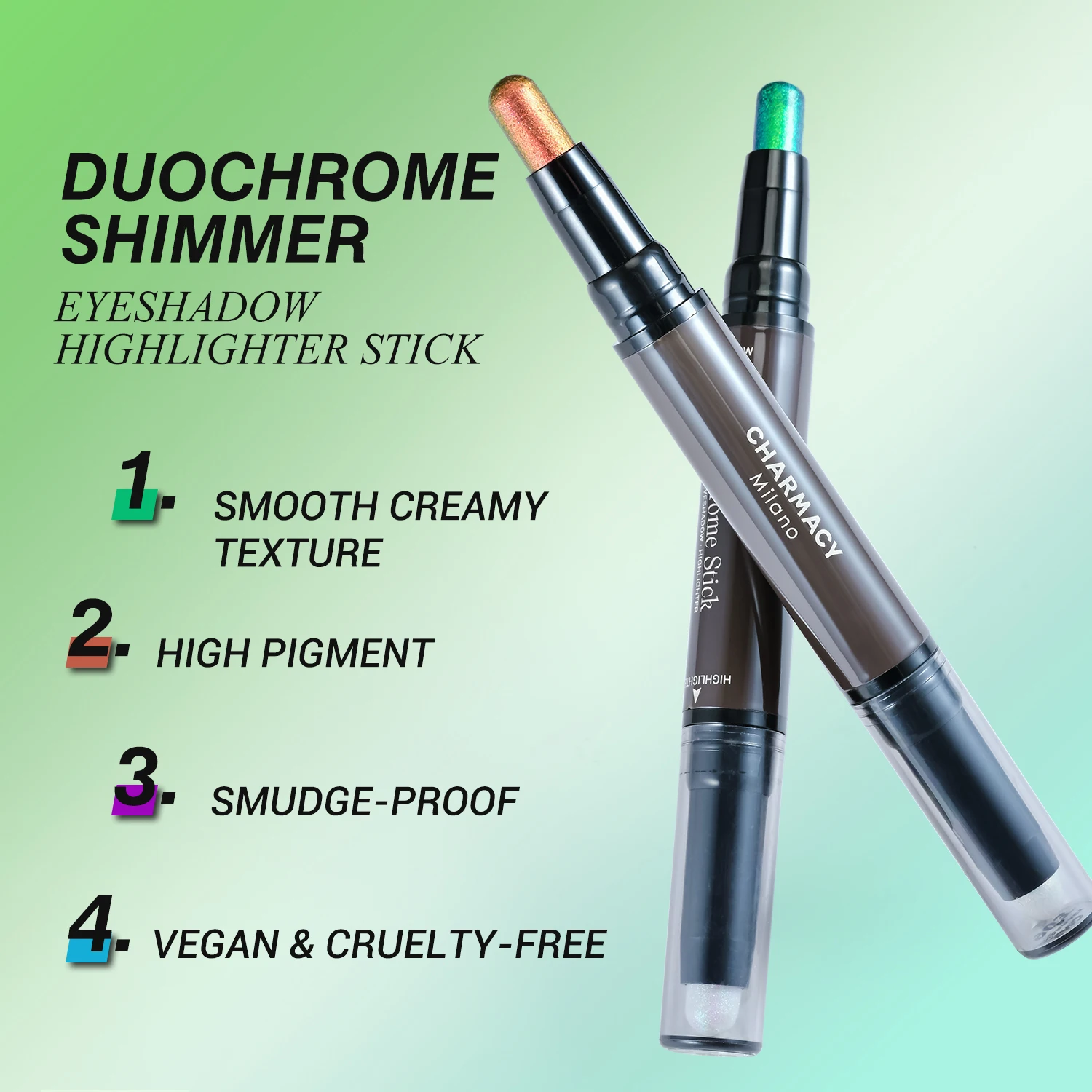 CHARMACY Double End Multichrome Eyeshadow Sticks Highlighter Waterproof Shimmer Eyeshadow 6 Colors Stereo Eye Makeup Cosmetics