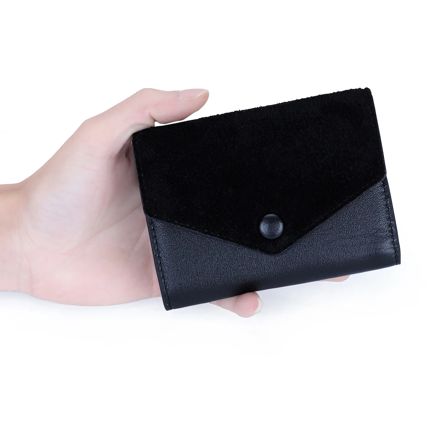 

Модный кожаный кошелек-конверт с тремя отделениями - органайзер для карт с кнопкой-защелкой и карманом на молнии, элегантный короткий клатч для женщин