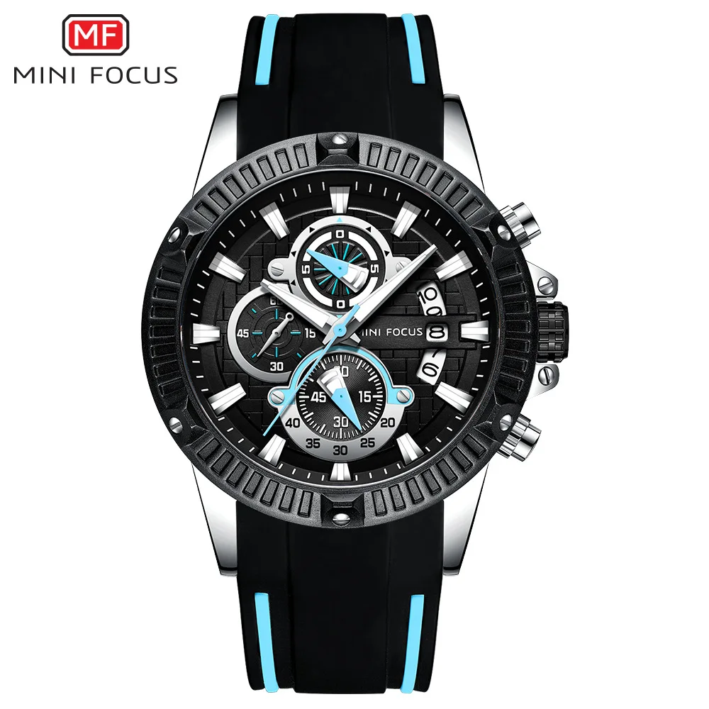 

MINI FOCUS 0244 Multifunctional Watch Men's Quartz Watches Carved Case Waterproof Calendar Sports Wristwatch Cool reloj hombre