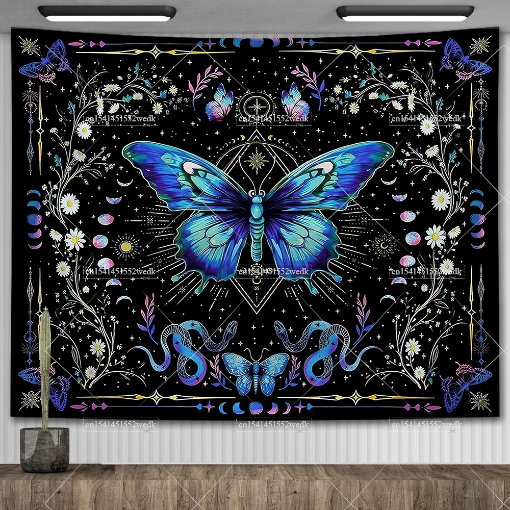 Butterfly Tapestry Boho Floral Tapestries Botanical Moon Phase Tapestry Aesthetic Room Decor Astrologys Tarots Tablecloth