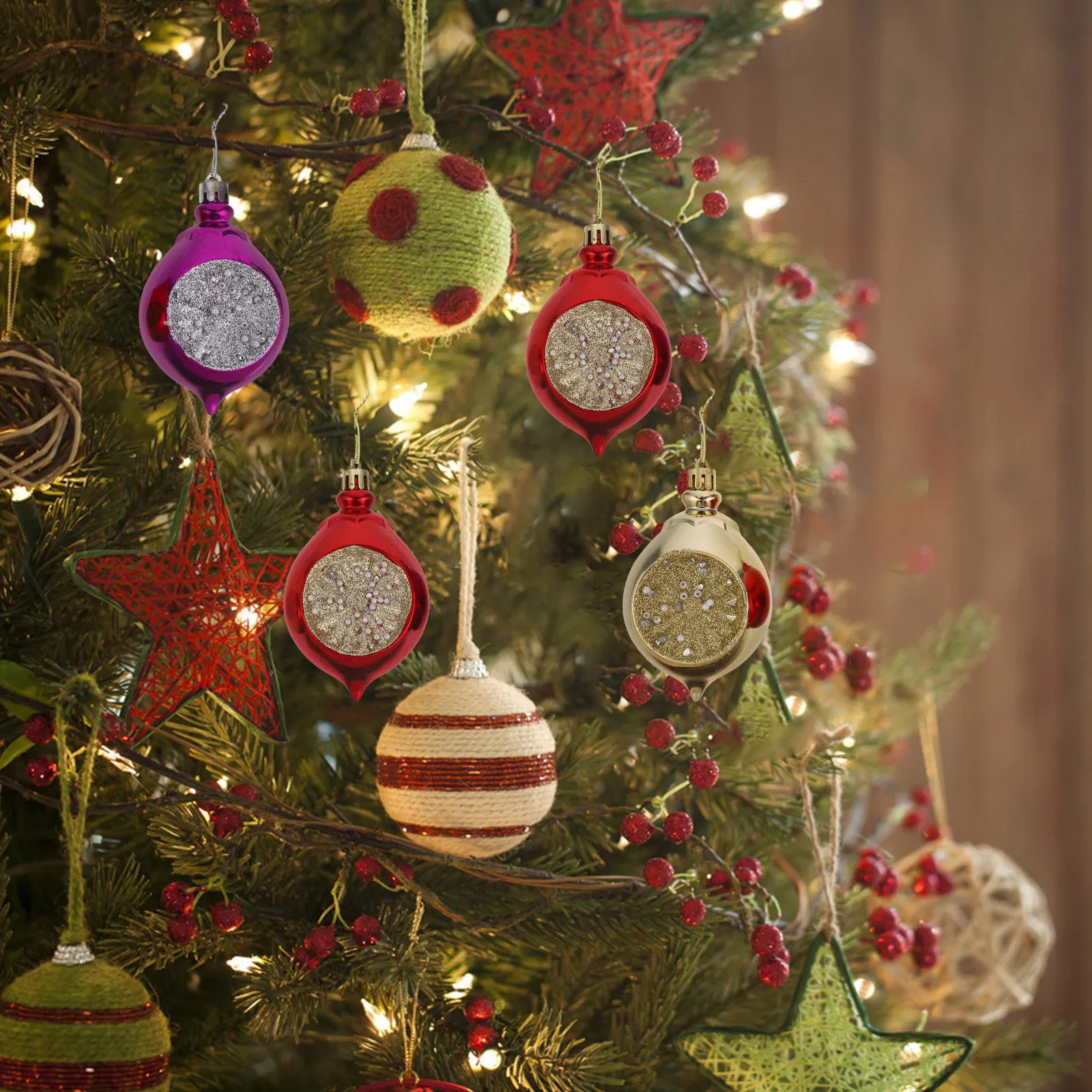 

6Pcs Christmas Ball Ornaments Shatterproof Plastic Teardrop Christmas Tree Hanging Baubles Holiday Decorations