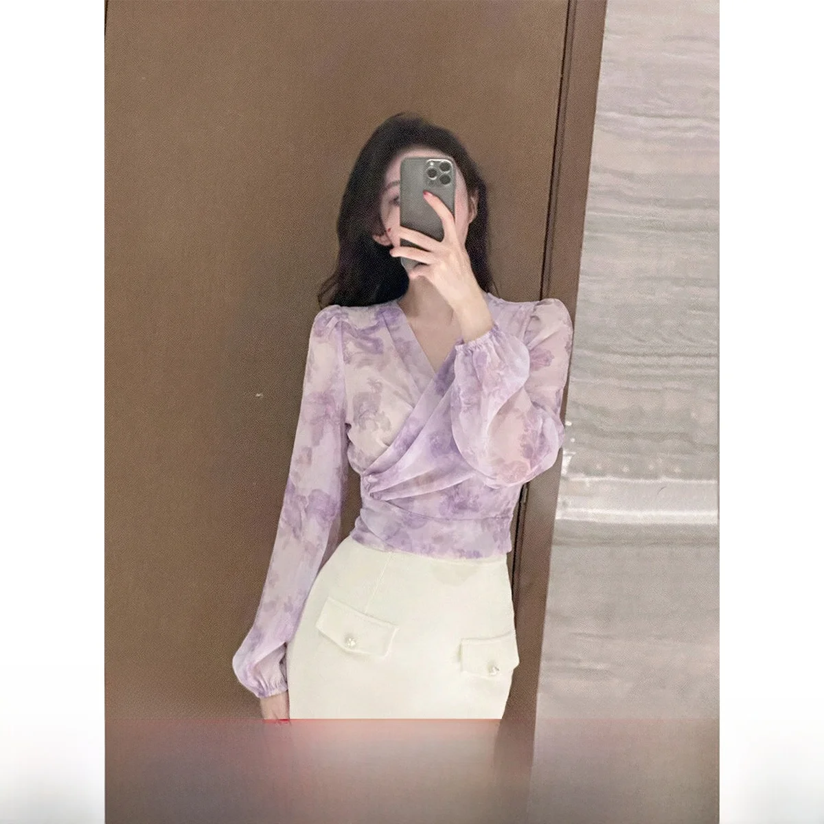 

Sy Early Autumn Long Sve Thin Top Pink Purple adient Print Chiffon irt Ele Sle Slim Fit V Ne Cool Sensation