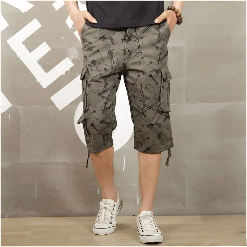 Camouflage Long Length Cargo Shorts New Men Summer Casual Cotton Hot Breeches Baggy Multi Pocket Capri Pants Tactical Short