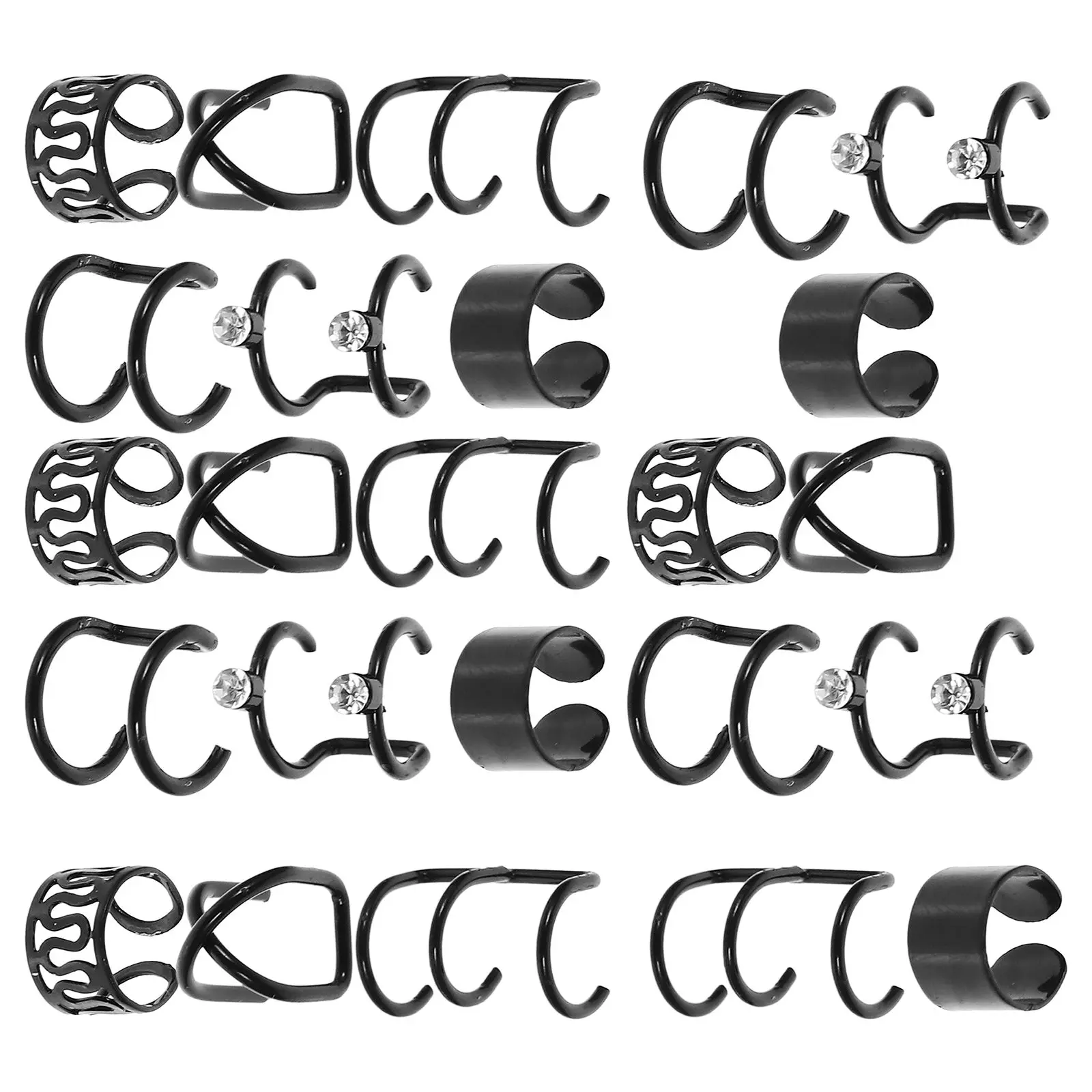

24 Pcs Ear Set Decorative Cuffs Non Piercing Earrings for Women Black Jewelry Miss