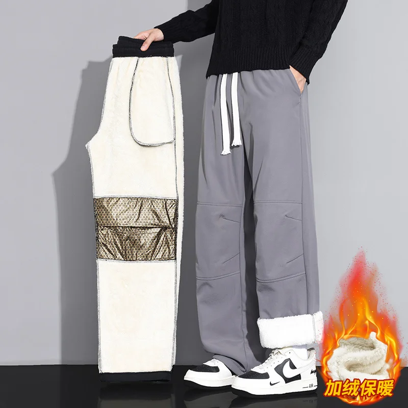Men Winter Plush Thick Casual Trousers, Fashion Trendy, Full Lamb Fleece Lined, Thermal Super Warm Cold Season Pants men