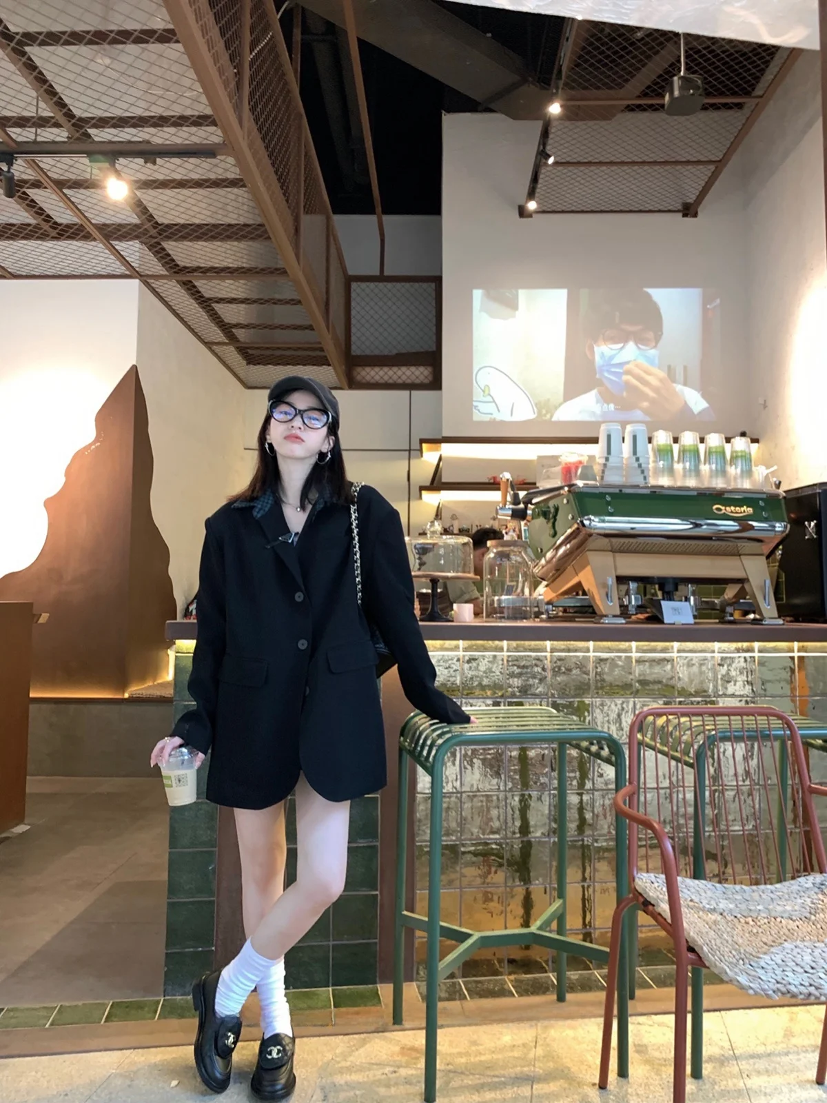 

Office Lady's Classic Bla Single-Button Mid-Length Cheered Suit Outline Office Pet Friendly Profional Women's Faion