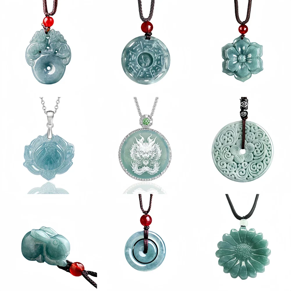 Blue Myanmar Jade Various Type Pendant Necklace Man Fashion Men Charm Designer Vintage Natural Burmese Jadeite Stone Amulet