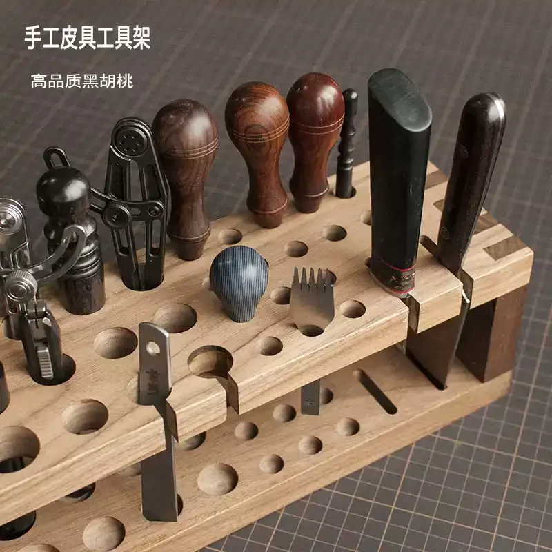 High End Black Walnut Leather Craft Tool Storage Stand with 6 Piece Sewing Spool Leather Craft Tool Holder