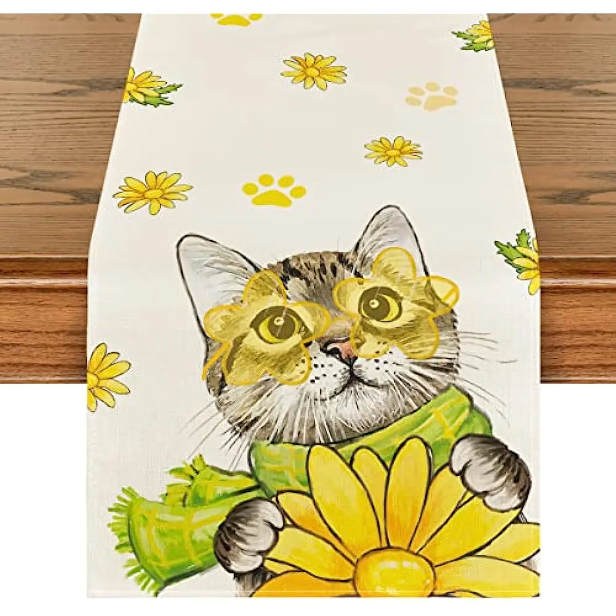 

Spring Cat Sunflower Scarf Summer Table Runner Kitchen Dining Decoration for Home Wedding Party Decor cloth