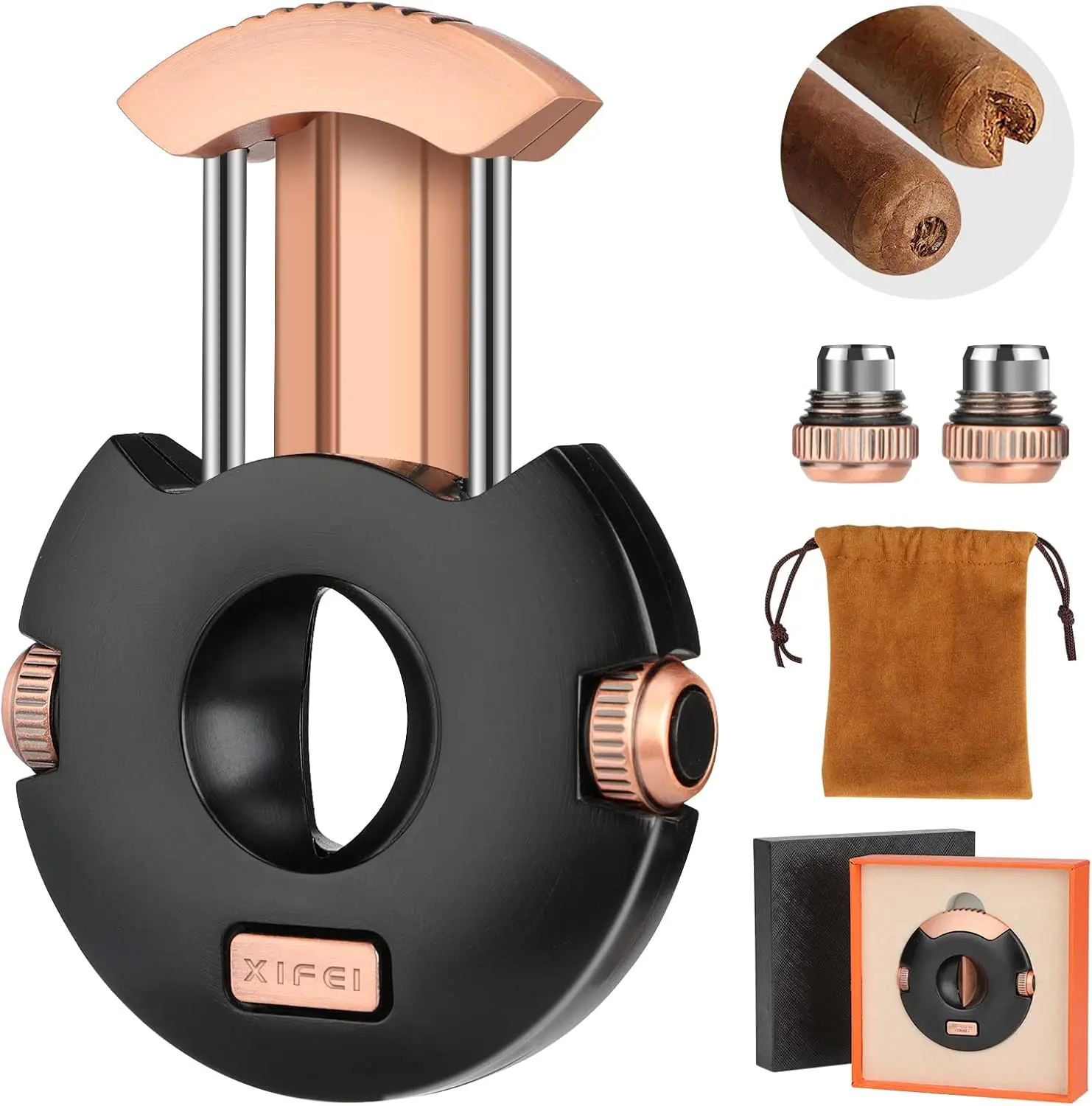 

Stainless Steel Cigar Cutter with V-Cut, Guillotine, Sharp Blade, Built-in Punch, Ergonomic Design & Gift Box