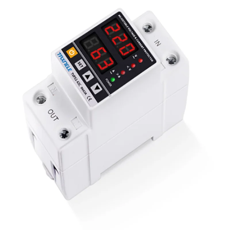 Adjustable overvoltage and undervoltage current limiter 63A digital display 220V home switch overcurrent lightning protection