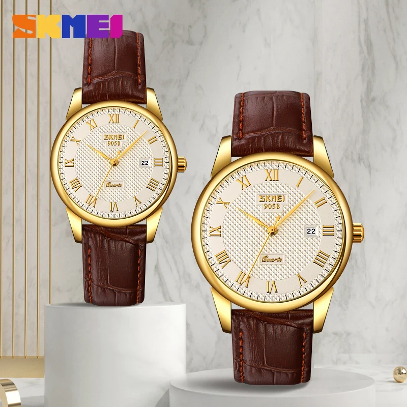 SKMEI 9058 Top Brand Couple Quartz Watch Date Watch Men's and Women's Fashion Leisure Waterproof Calendar Business Watch reloj