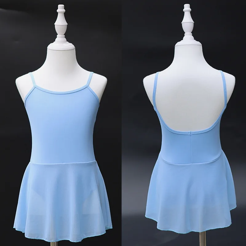 Kids Girls Dance Suit Ballet Leotard Skirts Sleeveless Vests Child Baby Backless Tops Performance(Bottom Buttons)