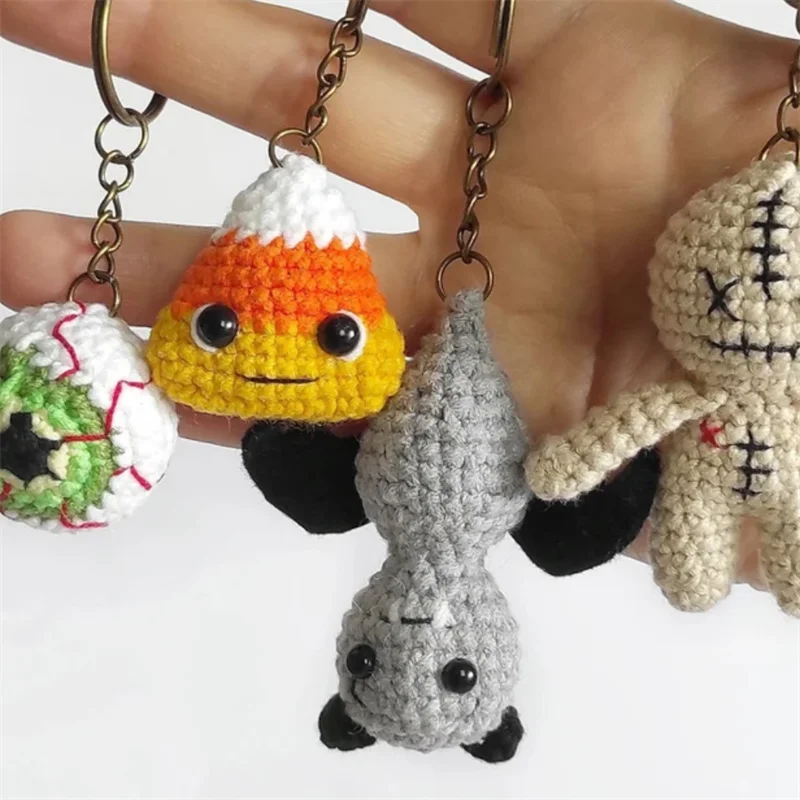 Knitting Keychain Pumpkin Zombie bat Keyring Wallet Ornament Backpack Decor Handmade Pumpkin Pendant For children Halloween gift