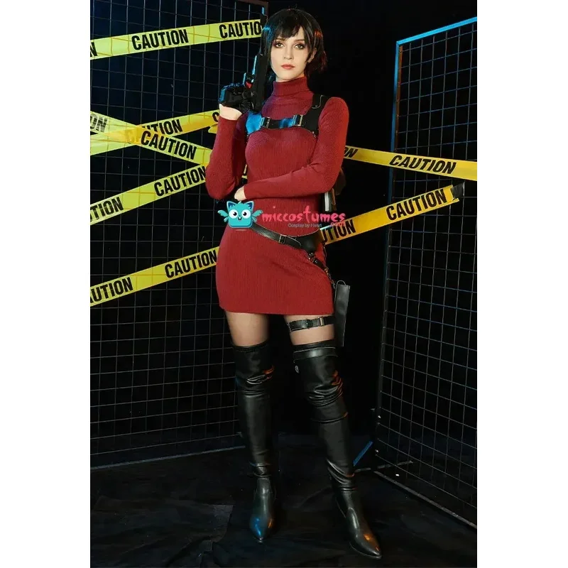 

Miccostumes Women's Ada Wong Cosplay Costume Sweater Dress Set with Gloves