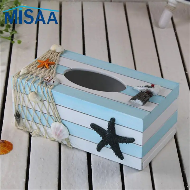 Paper Tissue Box Mediterranean-style Decorative 24cm Wood Board Living Room Decoration Handkerchief Box Marine Restaurant Wooden