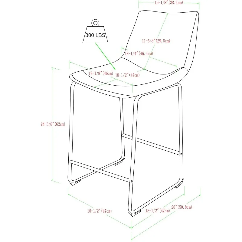 Walker Edison Douglas-Chaises de comptoir sans accoudoirs en similicuir industriel urbain, brun, lot de 2