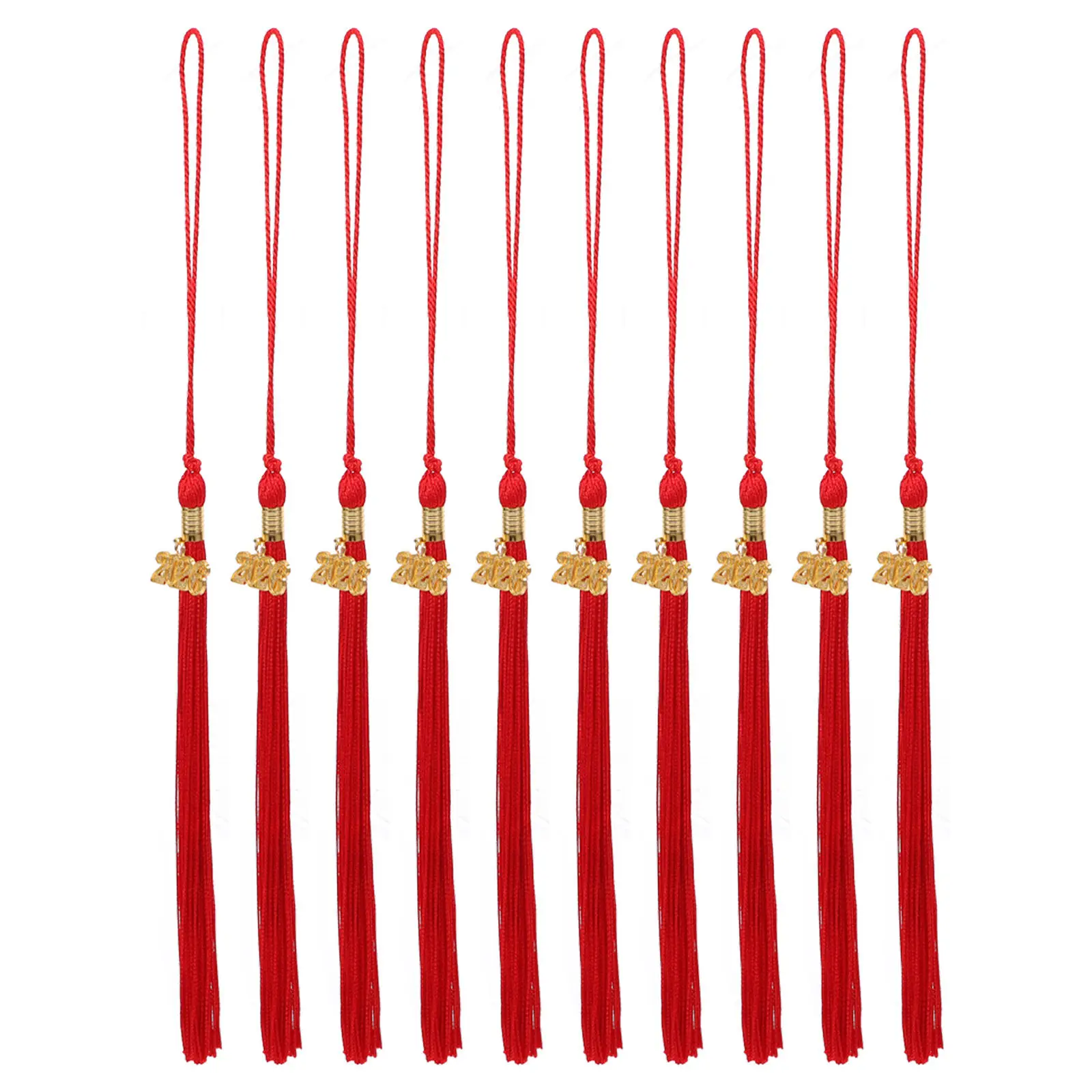 10Pcs Graduation Cap Tassel Charms Red 2026 Graduate Hat Decor Academic High School College Ceremony Souvenir Accessories