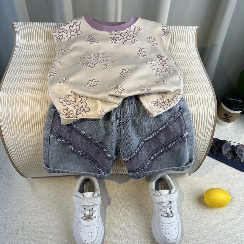 

Outfits Slam Dunk Master Vest Kids Casual Light Blue Kids Sleeveless Sets 2PC Neck Cotton Round Print Boys 2-10Y Summer Old