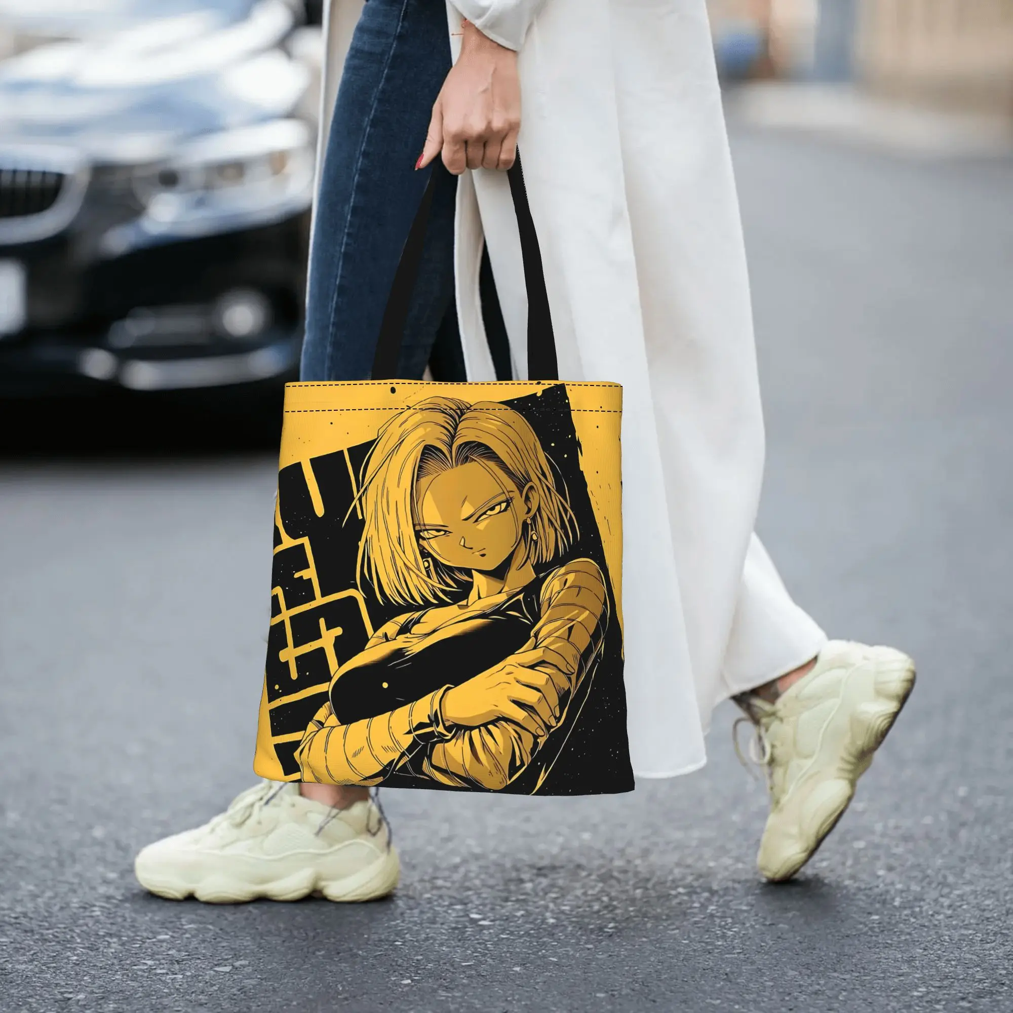 Customized Dragon Ball Android 18 Women's Bag Shopping Bag Reusable Double Sided Canvas Tote Bag Shoulder  Handbag