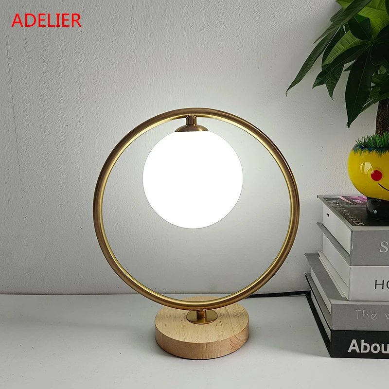 Nordic glass ball Wood table lamp bedroom living room decor lights Study Reading Desk Lamp bedside Night Lamp Gold Black