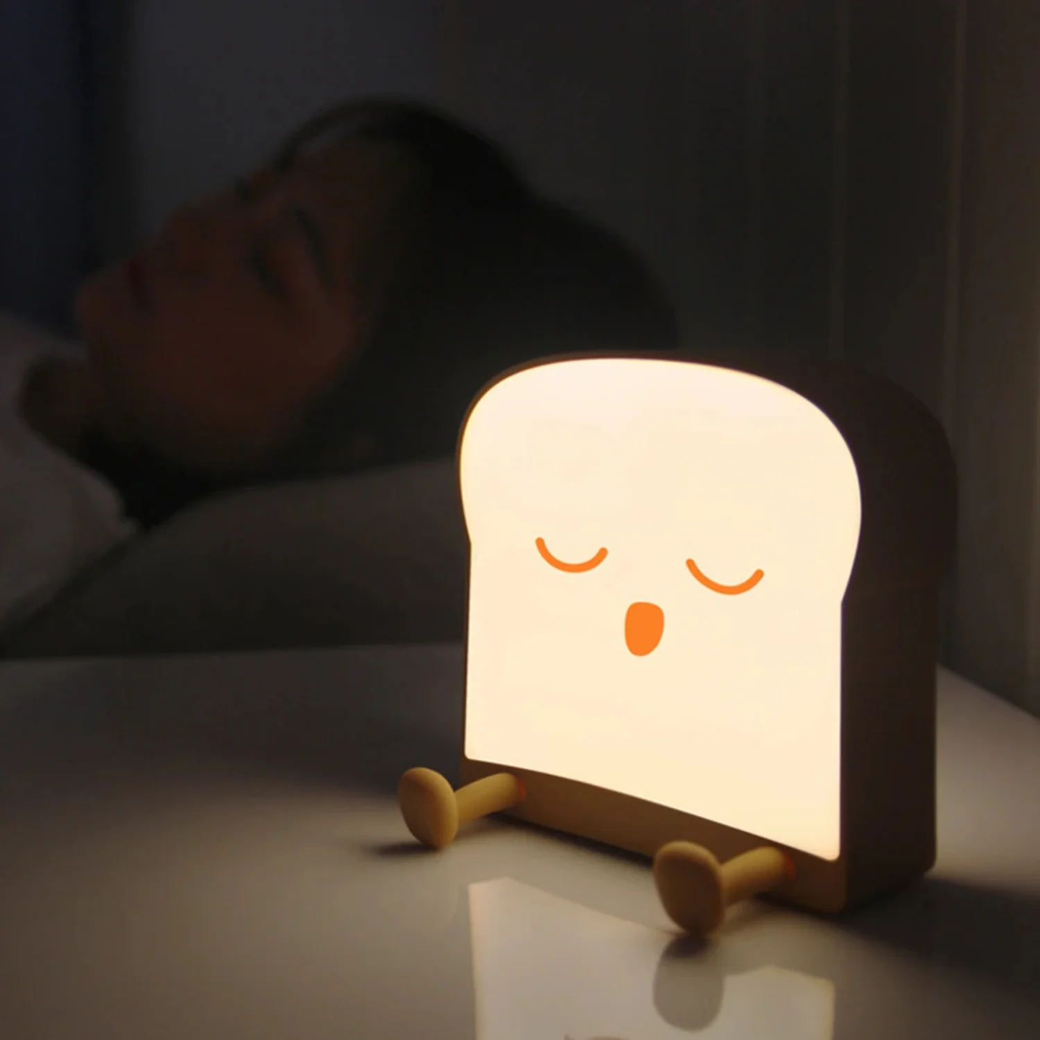 Led creative cartoon cute toast bread mini  Night Light Dimmable Portable Bedside Lamps Double-sided phone holder night light