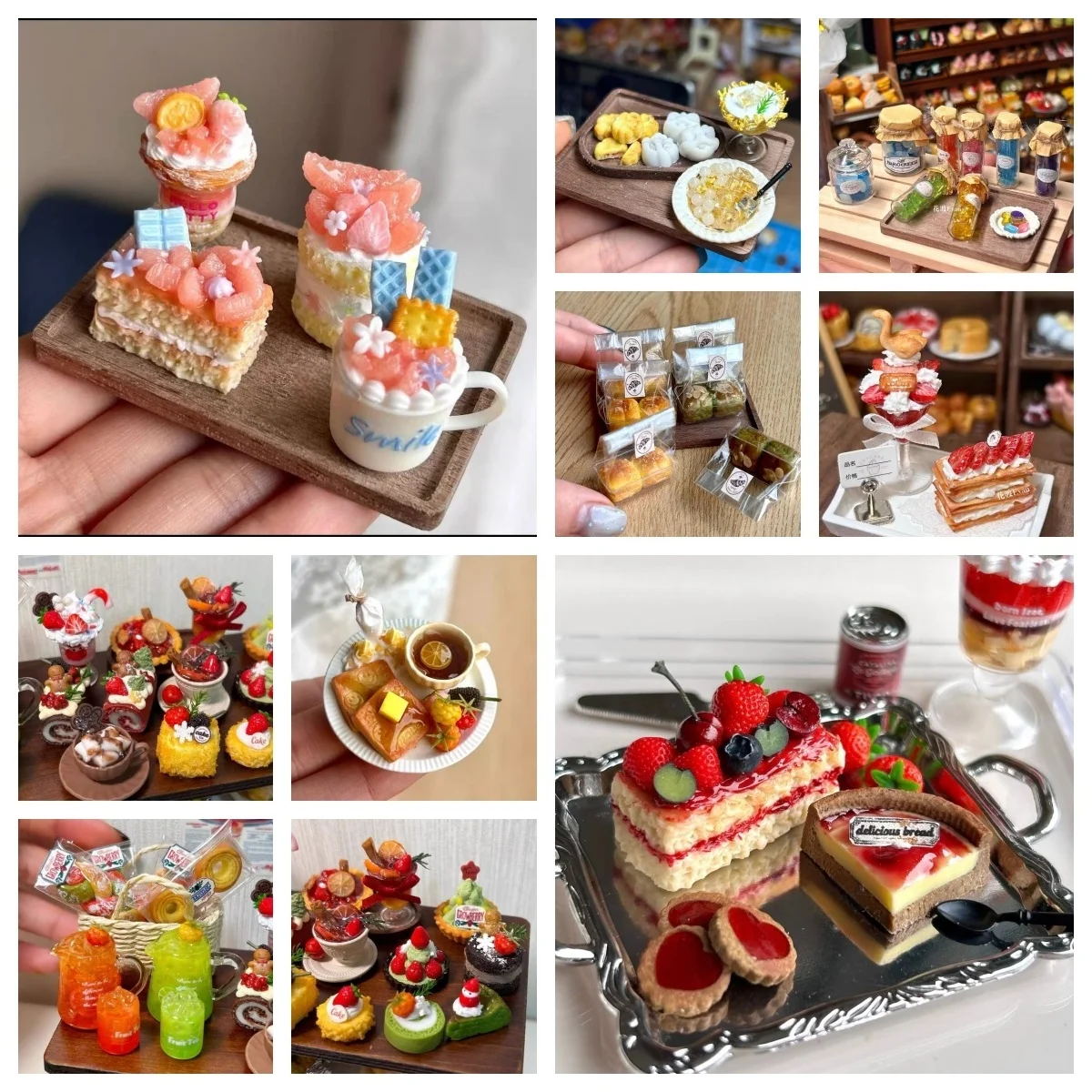 Set de Postres Navideños en Miniatura, Pastel de Fresa Napoleón, Yuzu, Crema, Tostadas, Desayuno, Accesorios de Cocina para Casa de Muñecas BJD, Juguetes de Comida