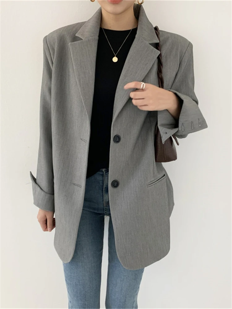 Colorfaith JK2688 New 2023 Oversized Chic Pockets Jackets Korean Fashion Elegant Lady Vintage Women\'s Blazers Autumn Winter Tops