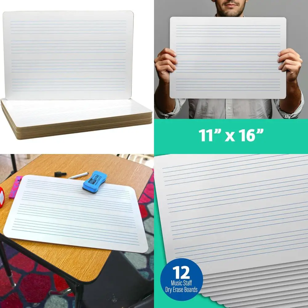 

Set of 12 - 11 x 16 Musical Dry-Erase Boards with Notes for Kids, Musicians, and Home Education
